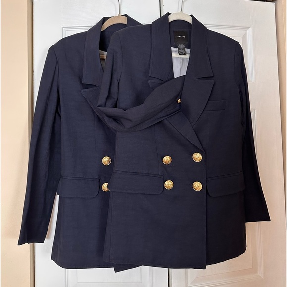 SMYTHE Oversized Linen Blend Double Breasted Blazer in Navy - Picture 9 of 11